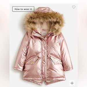 J.Crew Girls' metallic fishtail parka with PrimaLoft® Metallic Pink Rose XS